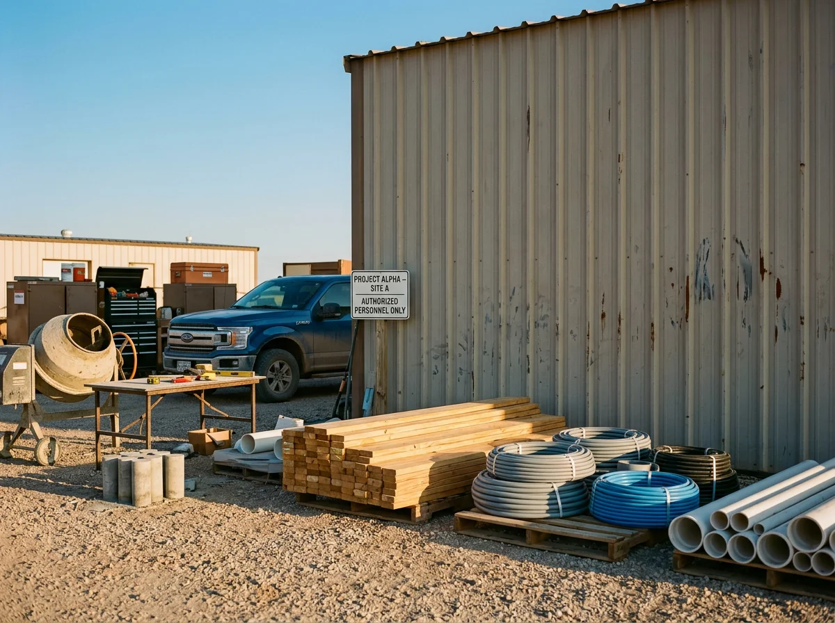 Construction site or job site showing tools, materials, and active work in progress.