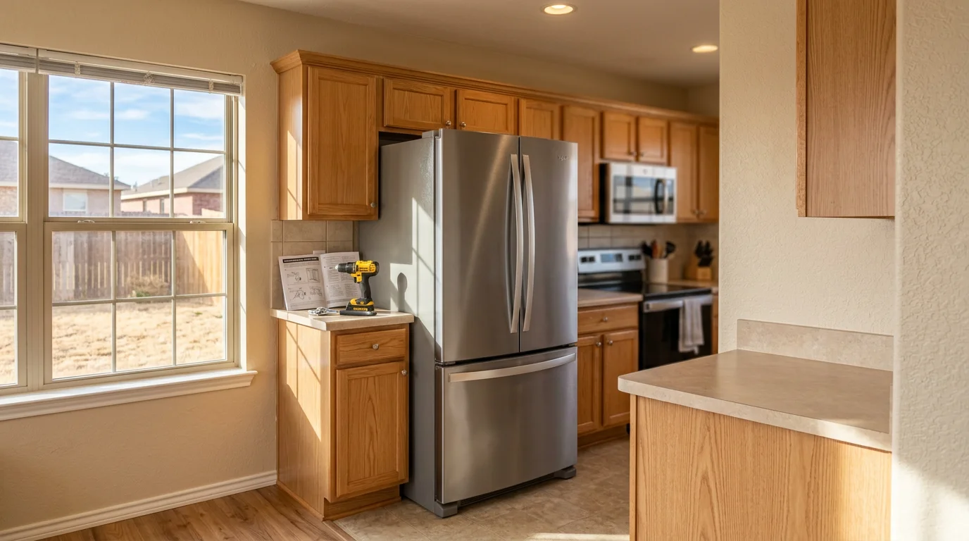 Kitchen appliance installation in a residential home.