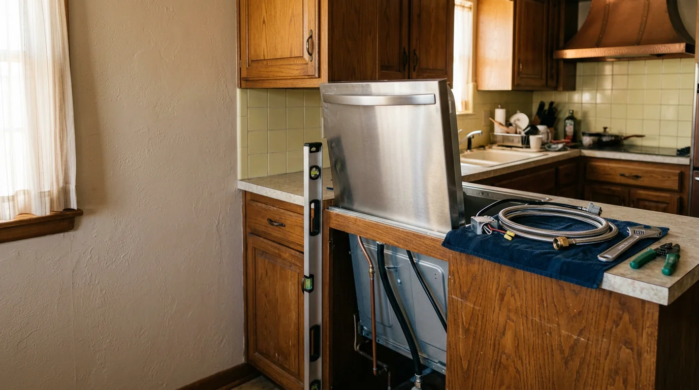 A newly installed stainless steel range fitted flush into kitchen cabinetry inside an Amarillo, Texas home. The surrounding countertops are clear and the appliance connections are clean and properly set.